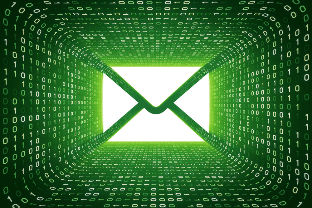 White envelope icon on green background, representative of email security