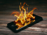 Smartphone burning on table